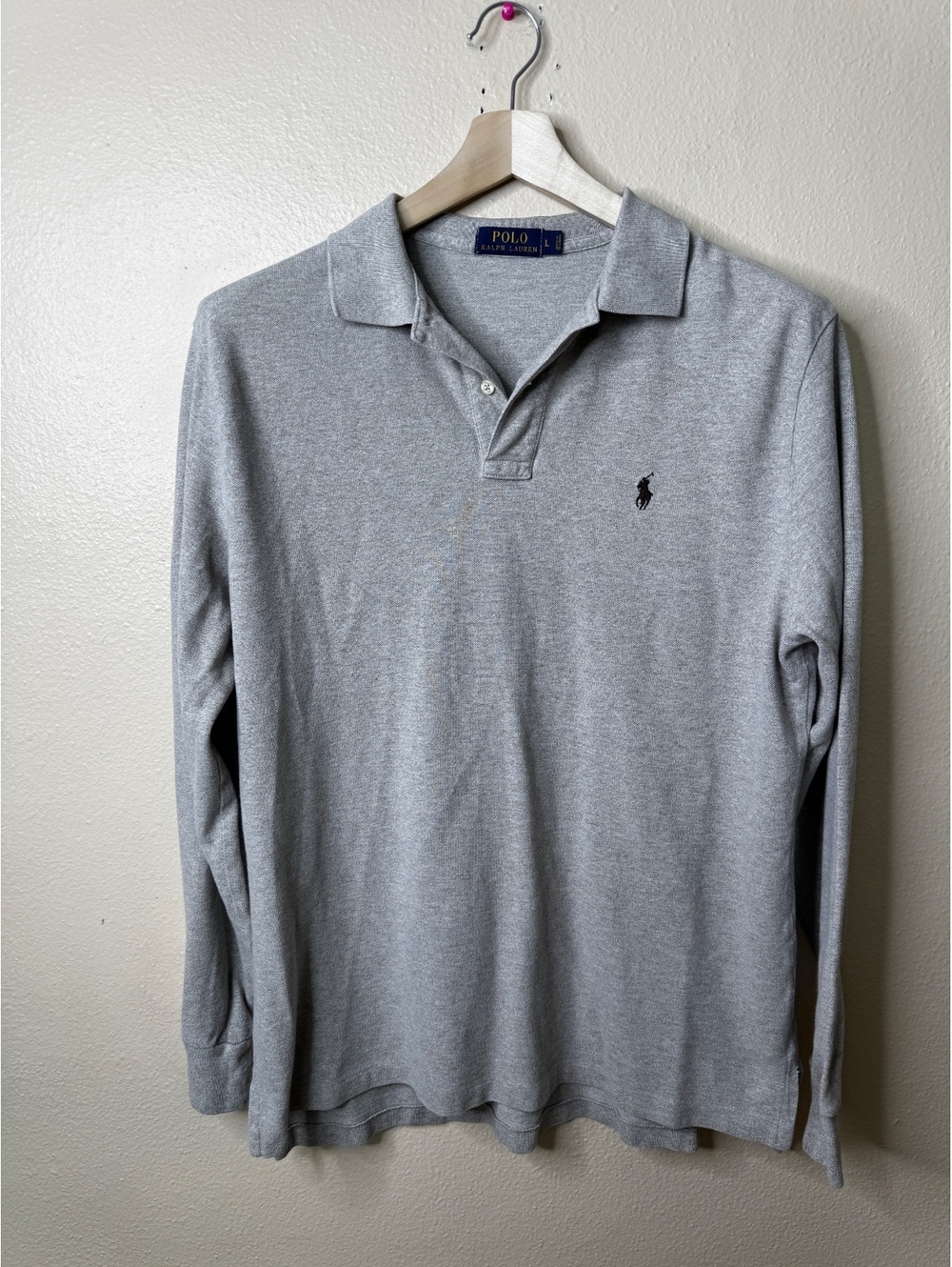 Polo Ralph Lauren Polo Shirt Men's Large Gray Long Sleeve Cotton Preppy